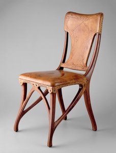 サイドチェア、1900（ウォールナット、レザー、真ちゅうの鋲）